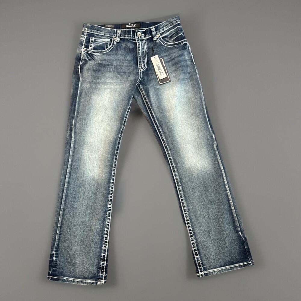 True Luck Mens Jean Strech 34x 32 Boot Cut Blue